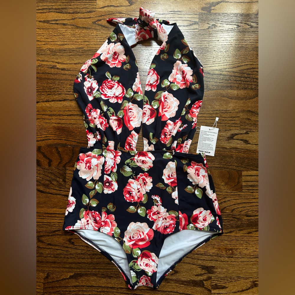 NEW COCOSHIP Women’s Retro One Piece Backless Bather Swimsuit Size XL/10
